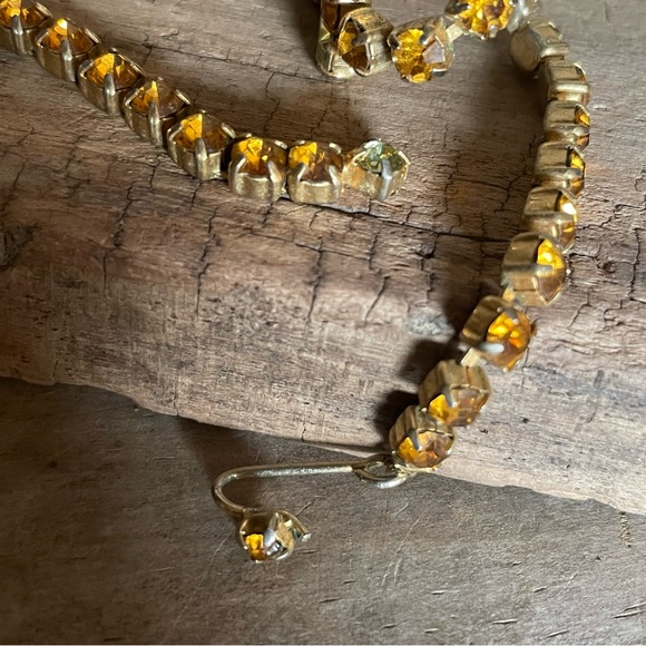 Rhinestone Choker Necklace Topaz Citrine Vintage - Picture 5 of 11